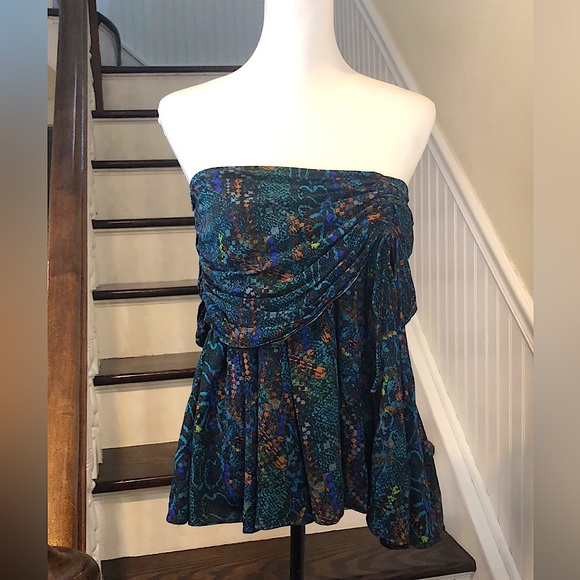 FREE PEOPLE Sleeveless Turquoise Wrap Top Sz 12 - Picture 7 of 10